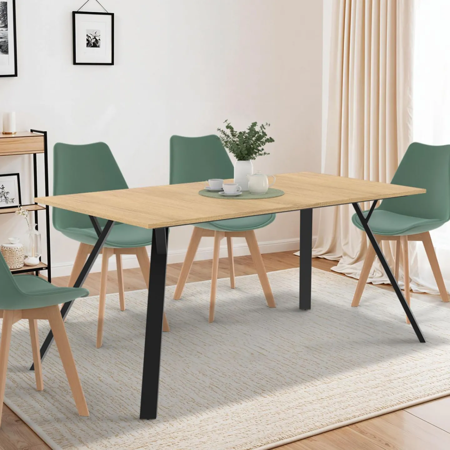 Table à manger industrielle bois et noir 8 personnes 160 cm*IDMarket Discount