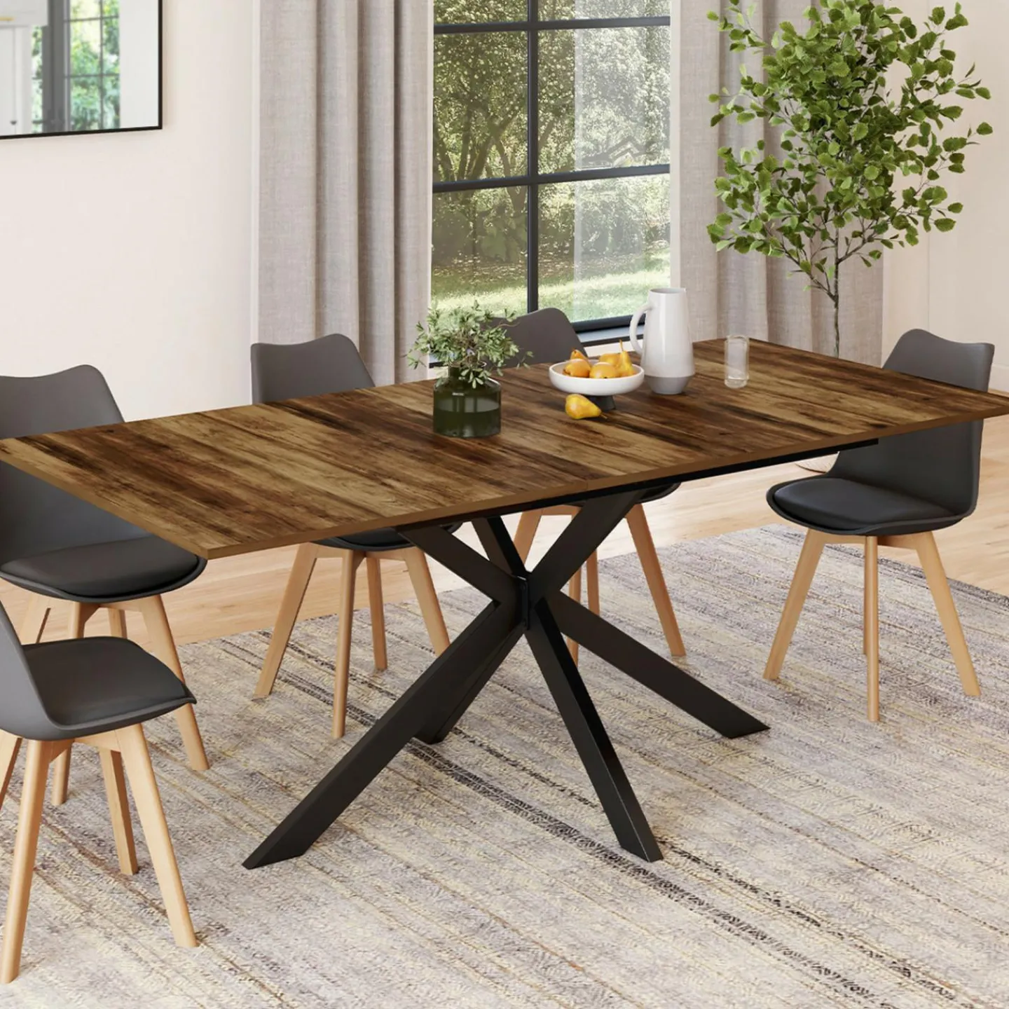 Table à manger industrielle extensible 6-10 personnes bois foncé 160-200 cm*IDMarket Outlet