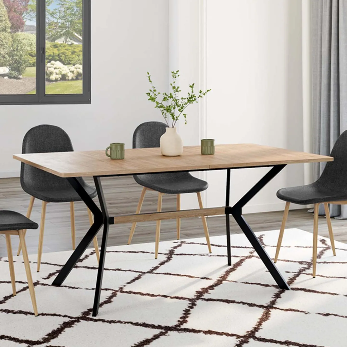 Table à manger industrielle rectangulaire bois et noir*IDMarket