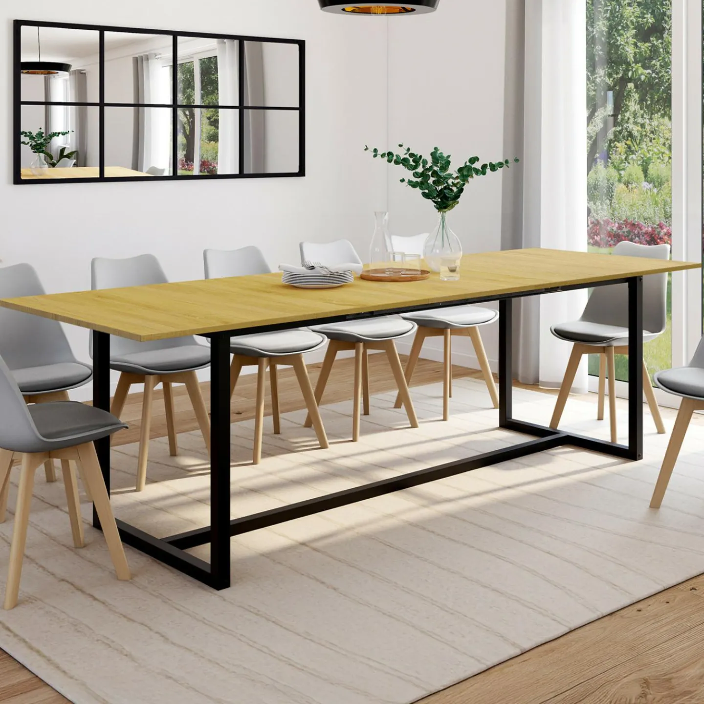 Table à manger industrielle extensible bois et métal 8-12 personnes*IDMarket