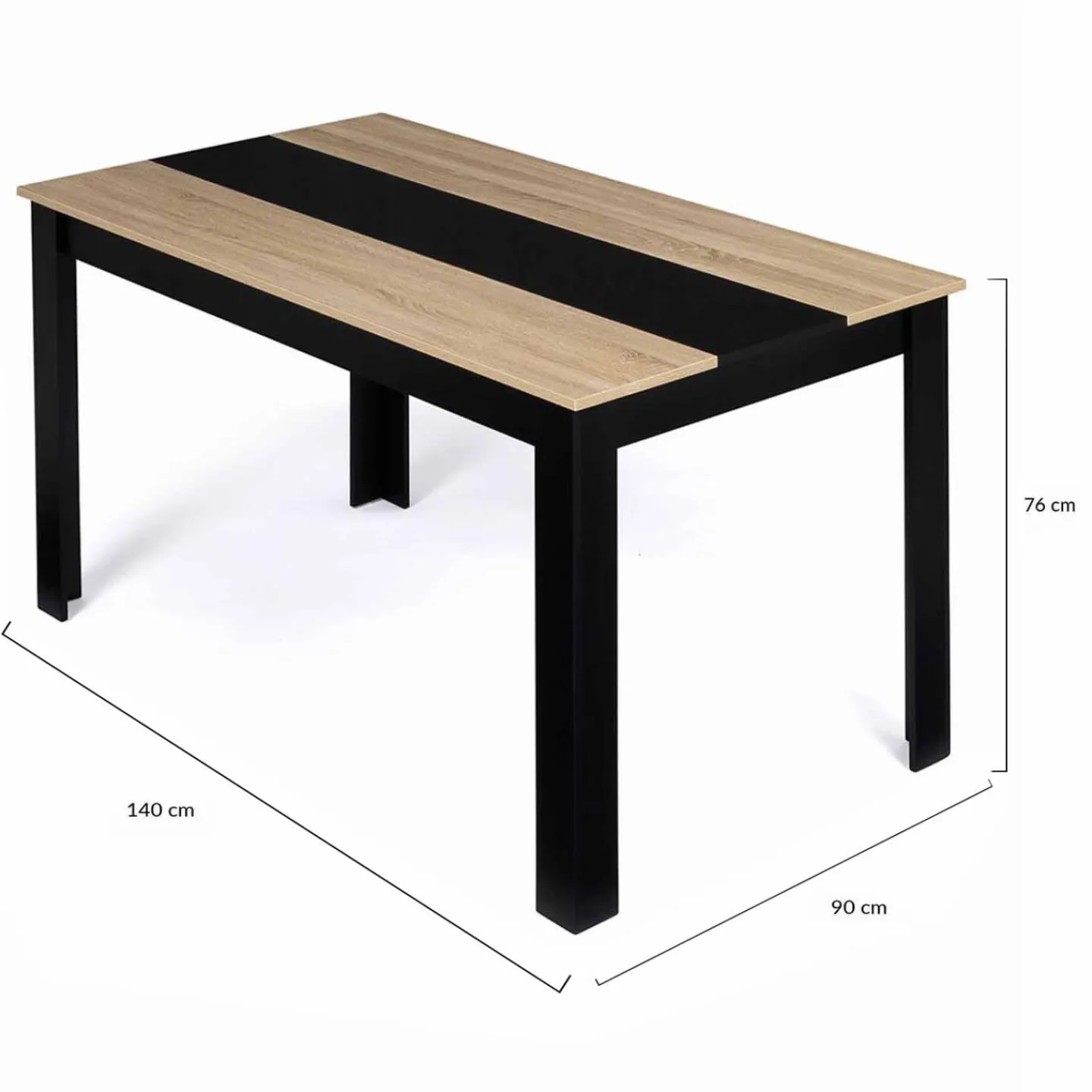 Table à manger noire et imitation hêtre pour 6 personnes*IDMarket Discount