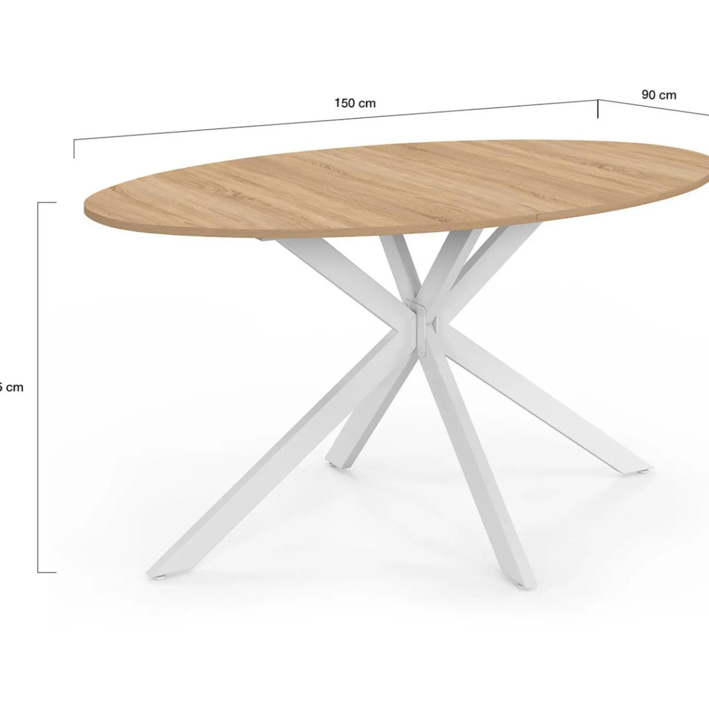 Table à manger ovale 150 cm 8 personnes plateau bois et pied araignée métal blanc*IDMarket Outlet