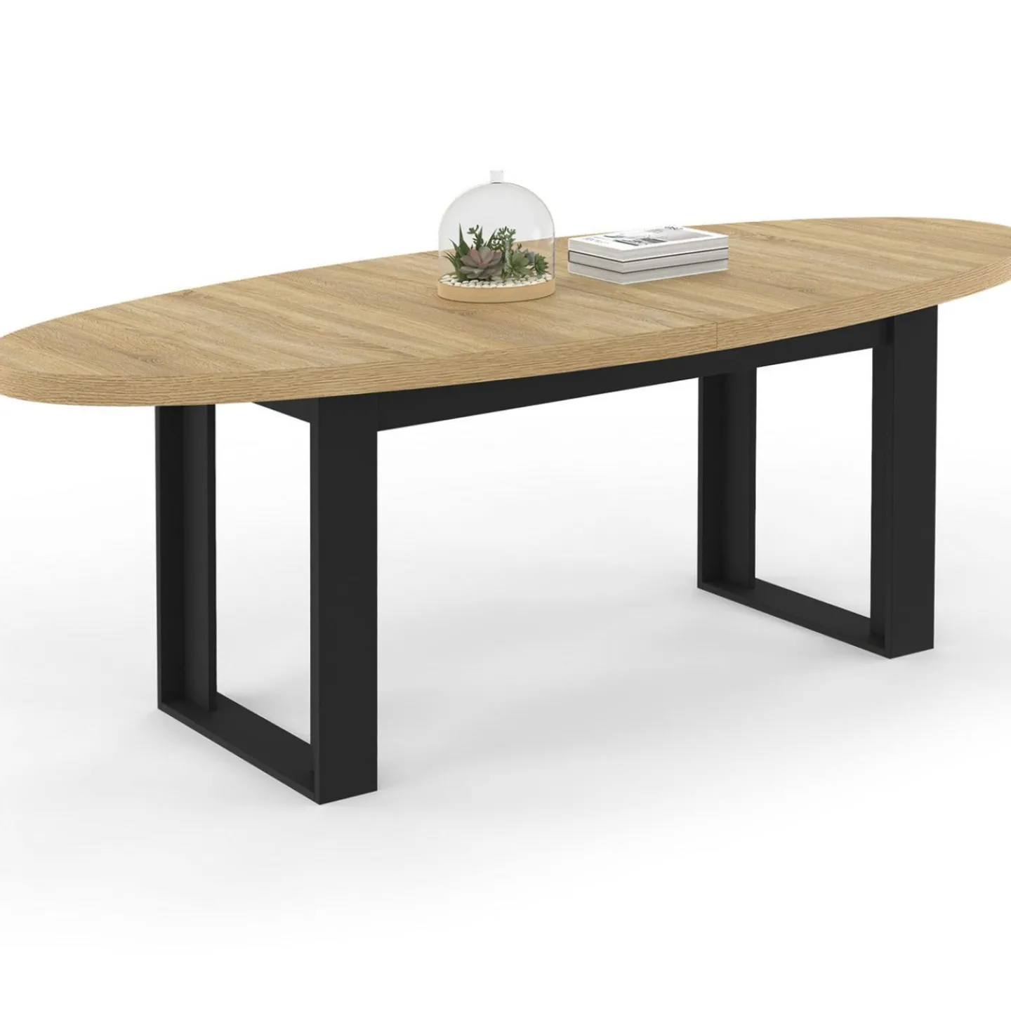 Table à manger ovale 200 cm 8 personnes bois et noir style industriel*IDMarket Outlet