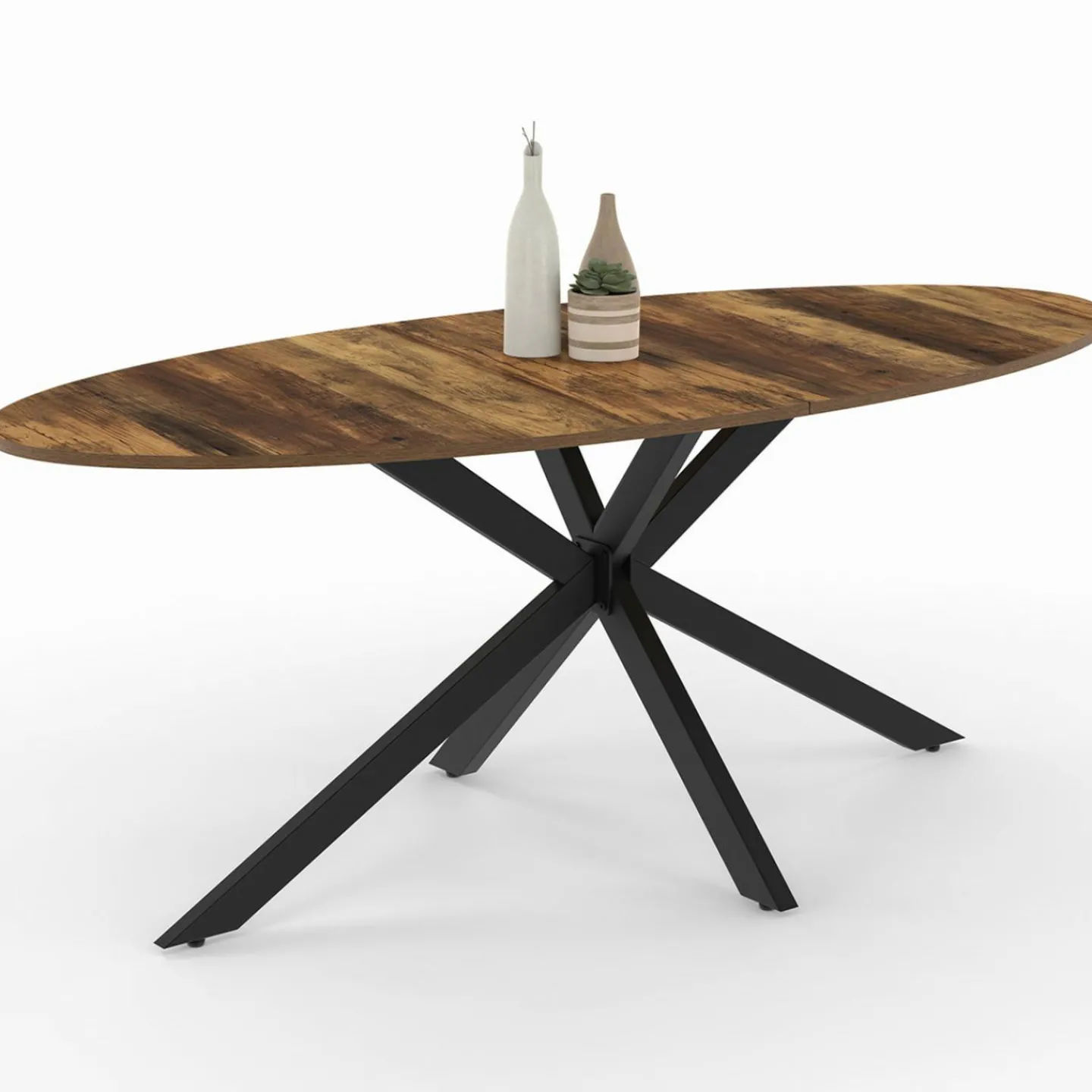 Table à manger ovale 10 personnes 200 cm pied araignée noir et plateau bois foncé*IDMarket Clearance