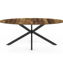 Table à manger ovale 10 personnes 200 cm pied araignée noir et plateau bois foncé*IDMarket Clearance