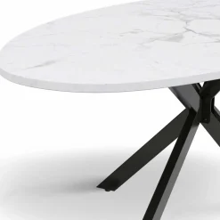 Table à manger ovale métal noir et plateau effet marbre blanc*IDMarket