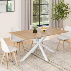 Table à manger pied central bois et blanc 8 personnes*IDMarket Outlet