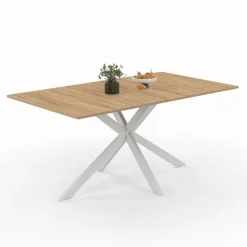 Table à manger pied central bois et blanc 8 personnes*IDMarket Outlet