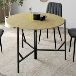 Table à manger pliante ronde 4 personnes 110 cm bois et noir style industriel*IDMarket Hot