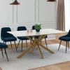 Table à manger rectangle 8 personnes 160 cm pied araignée laiton et plateau effet marbre blanc*IDMarket