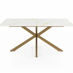 Table à manger rectangle 8 personnes 160 cm pied araignée laiton et plateau effet marbre blanc*IDMarket