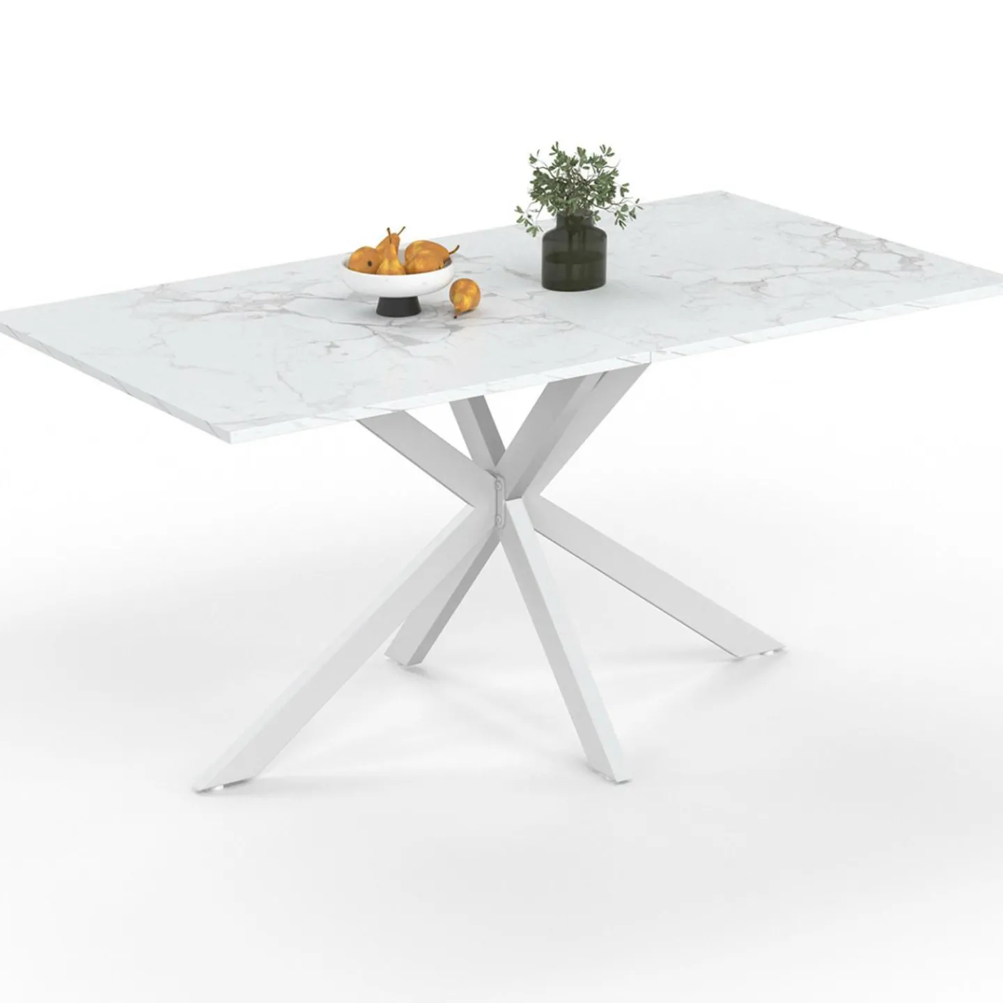 Table à manger rectangle 160 cm 8 personnes pied araignée blanc plateau effet marbre blanc*IDMarket Sale