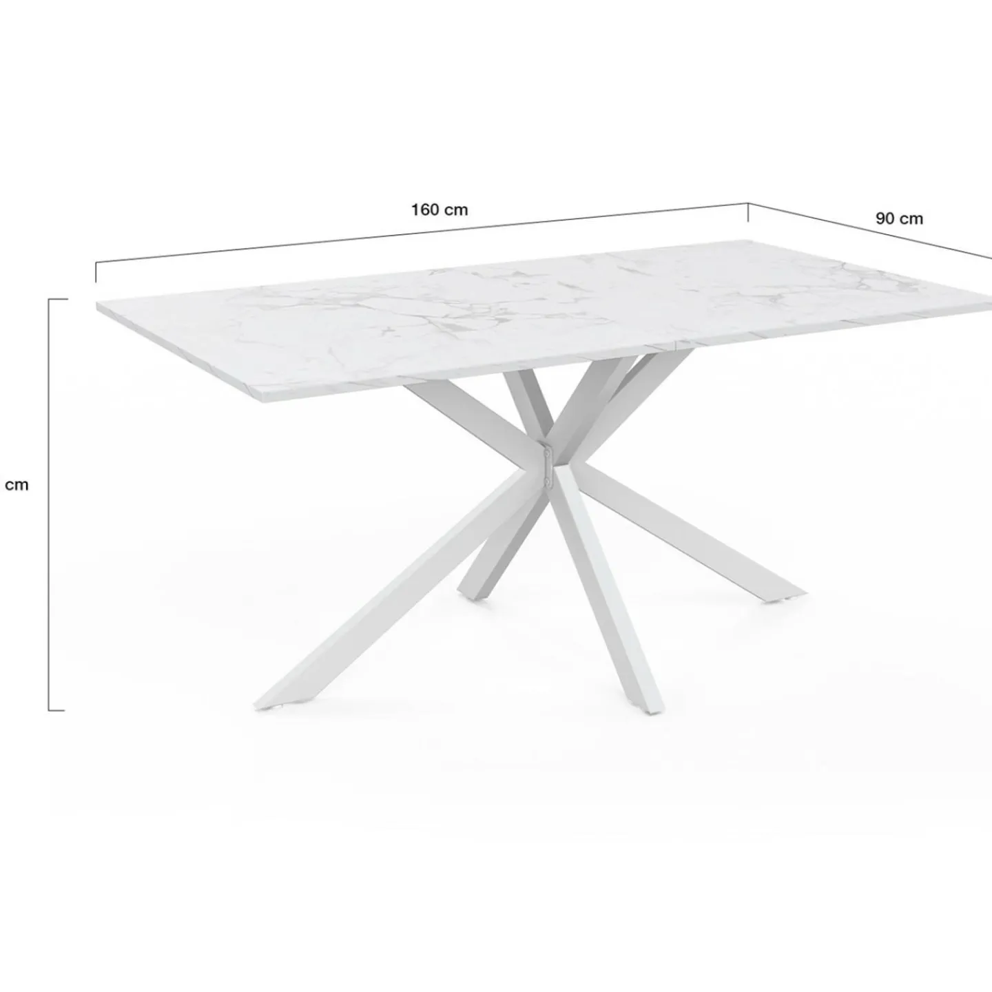 Table à manger rectangle 160 cm 8 personnes pied araignée blanc plateau effet marbre blanc*IDMarket Sale