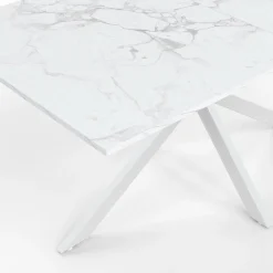 Table à manger rectangle 160 cm 8 personnes pied araignée blanc plateau effet marbre blanc*IDMarket Sale