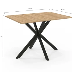 Table à manger rectangle bois et noir 6 personnes 110cm pied araignée*IDMarket Discount