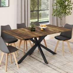 Table à manger rectangle plateau bois foncé 160 cm pied araignée noir 8 personnes*IDMarket New