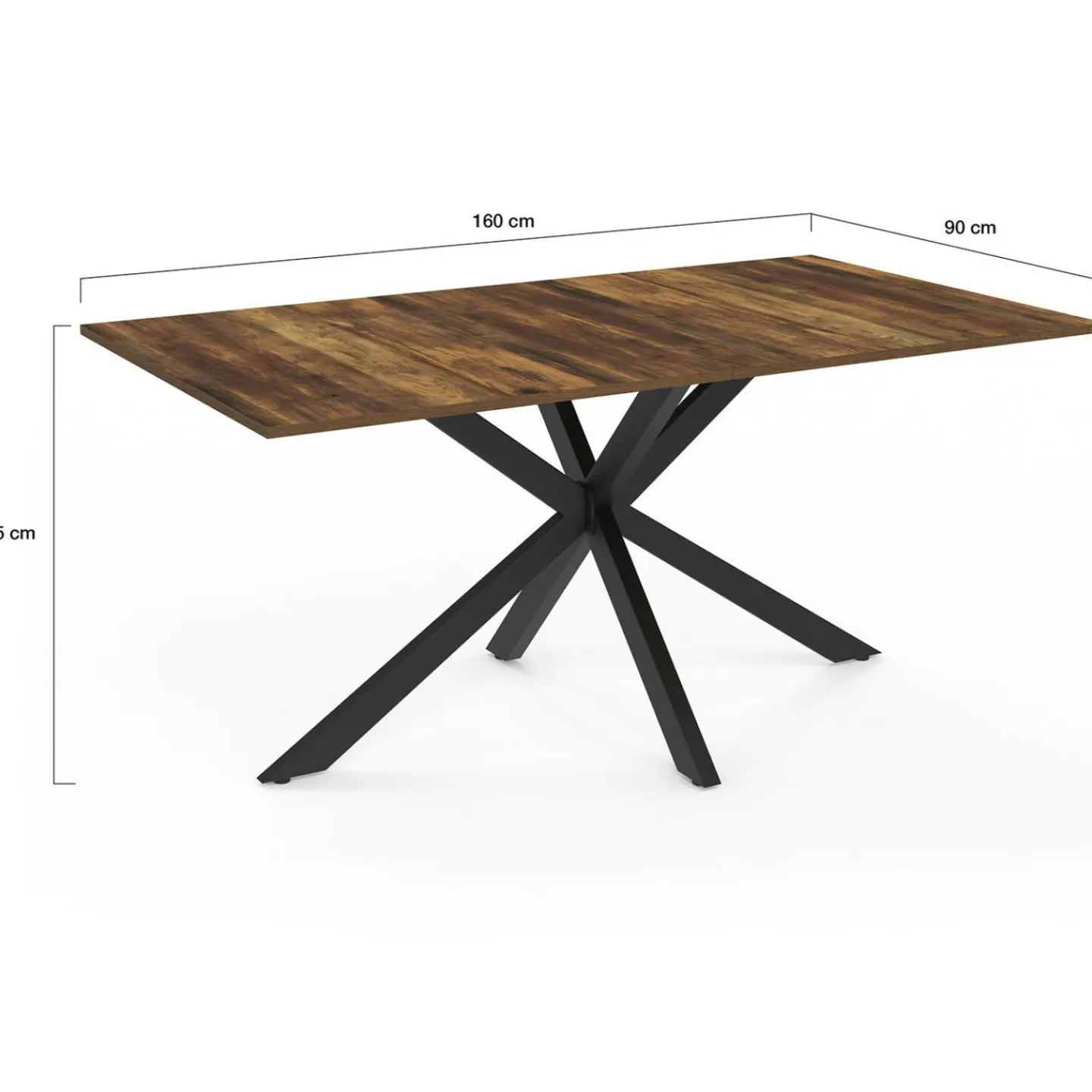 Table à manger rectangle plateau bois foncé 160 cm pied araignée noir 8 personnes*IDMarket New