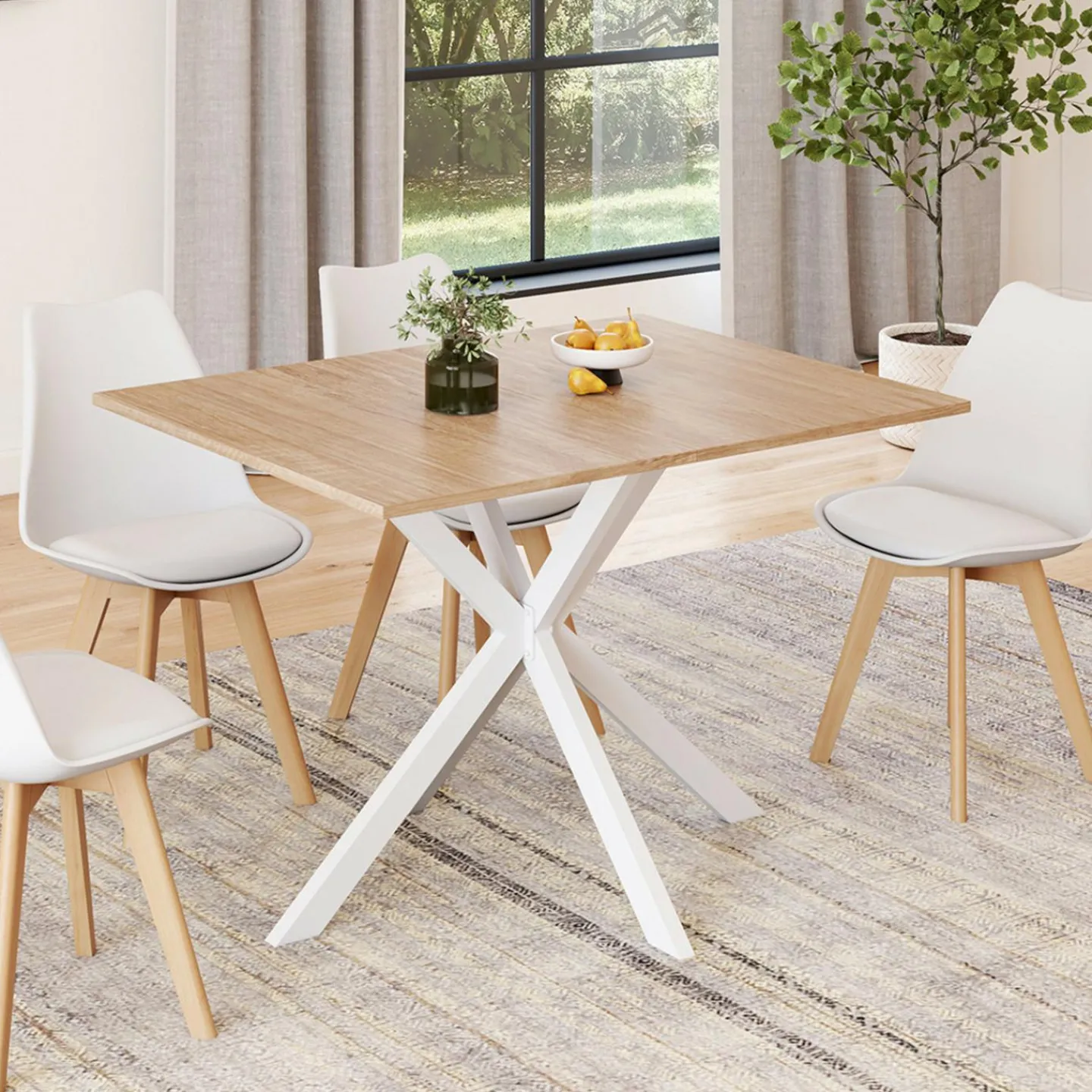 Table à manger rectangle plateau bois 110 cm pied araignée blanc 6 personnes*IDMarket Clearance
