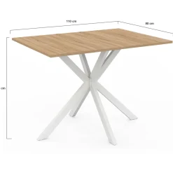 Table à manger rectangle plateau bois 110 cm pied araignée blanc 6 personnes*IDMarket Clearance