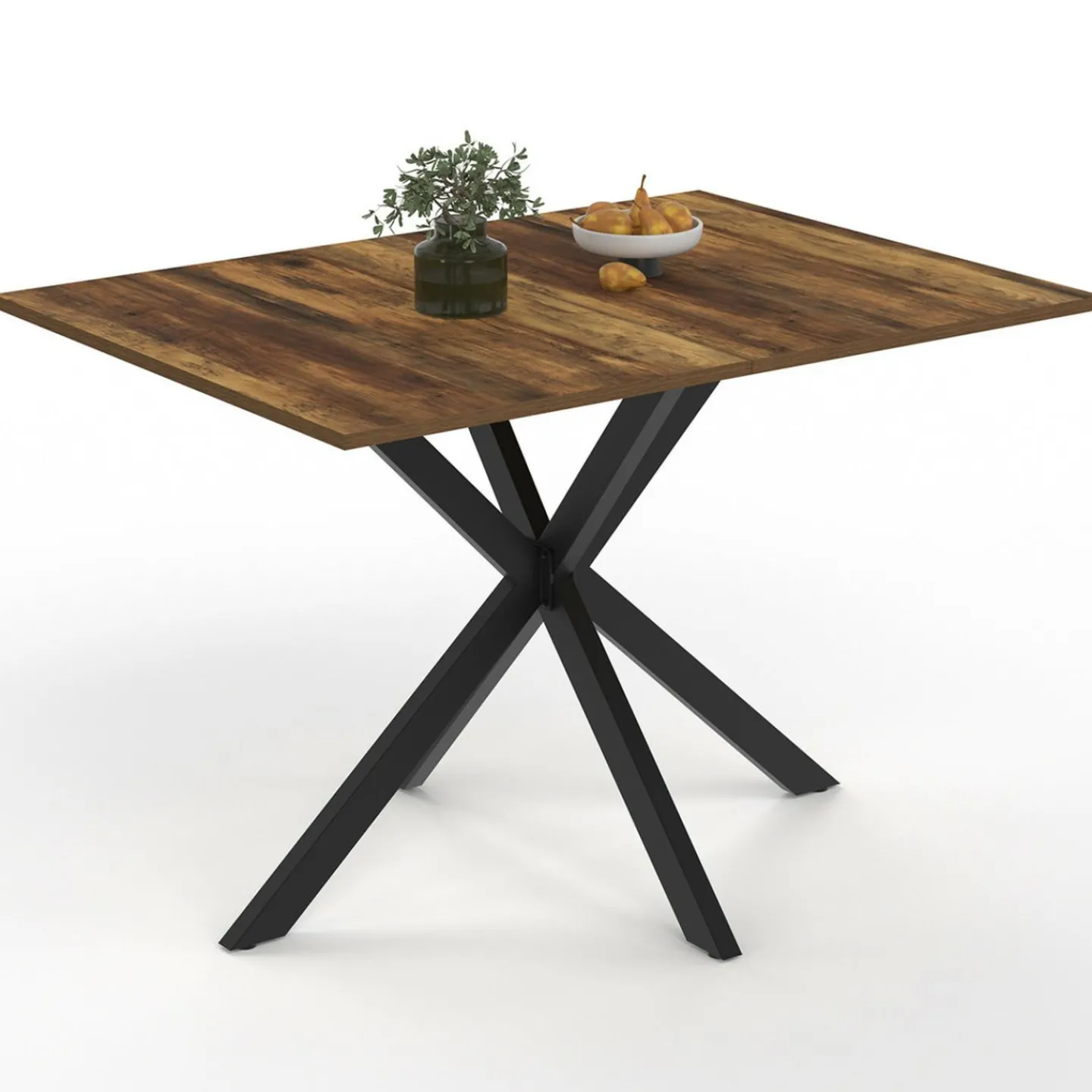 Table à manger rectangle plateau bois foncé 110 cm pied araignée noir 6 personnes*IDMarket Clearance