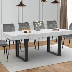Table à manger rectangulaire extensible effet marbre et noir*IDMarket New