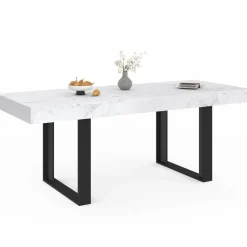 Table à manger rectangulaire extensible effet marbre et noir*IDMarket New