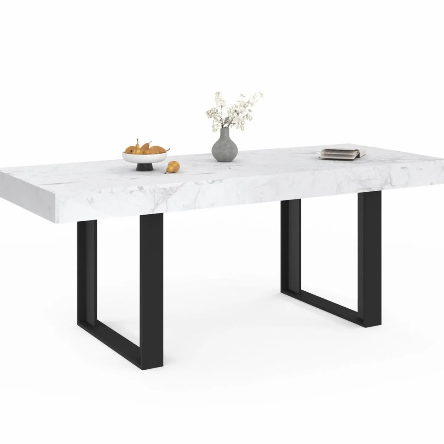 Table à manger rectangulaire extensible effet marbre et noir*IDMarket New