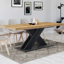 Table à manger rectangulaire extensible bois et noir 6-10 personnes*IDMarket Outlet