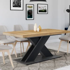 Table à manger rectangulaire extensible bois et noir 6-10 personnes*IDMarket Outlet