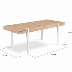 Table à manger rectangulaire 10 personnes 200 cm bois et pieds épingle blanc*IDMarket Online