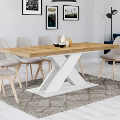 Table à manger rectangulaire extensible bois et blanc 6 à 10 personnes*IDMarket Best