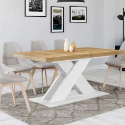 Table à manger rectangulaire extensible bois et blanc 6 à 10 personnes*IDMarket Best