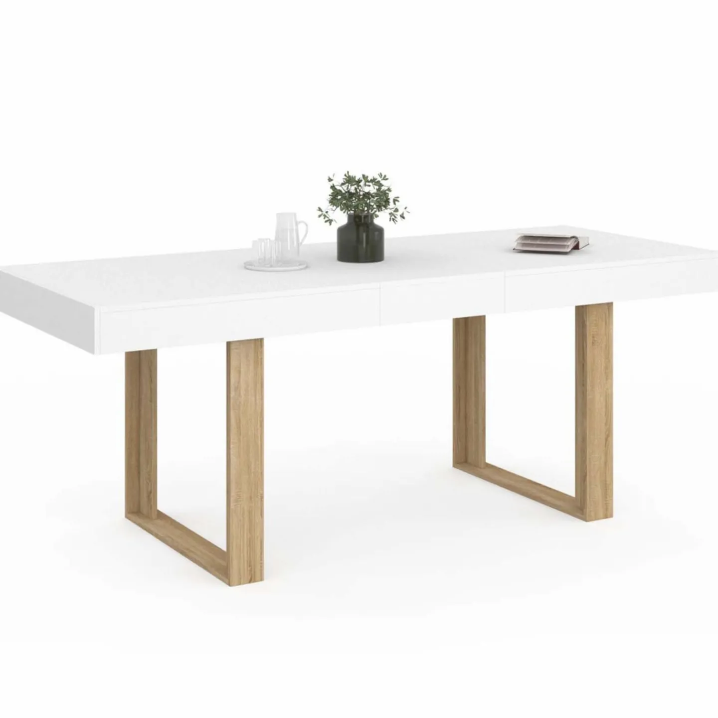 Table à manger rectangulaire extensible blanche et bois 160-200 cm*IDMarket Sale