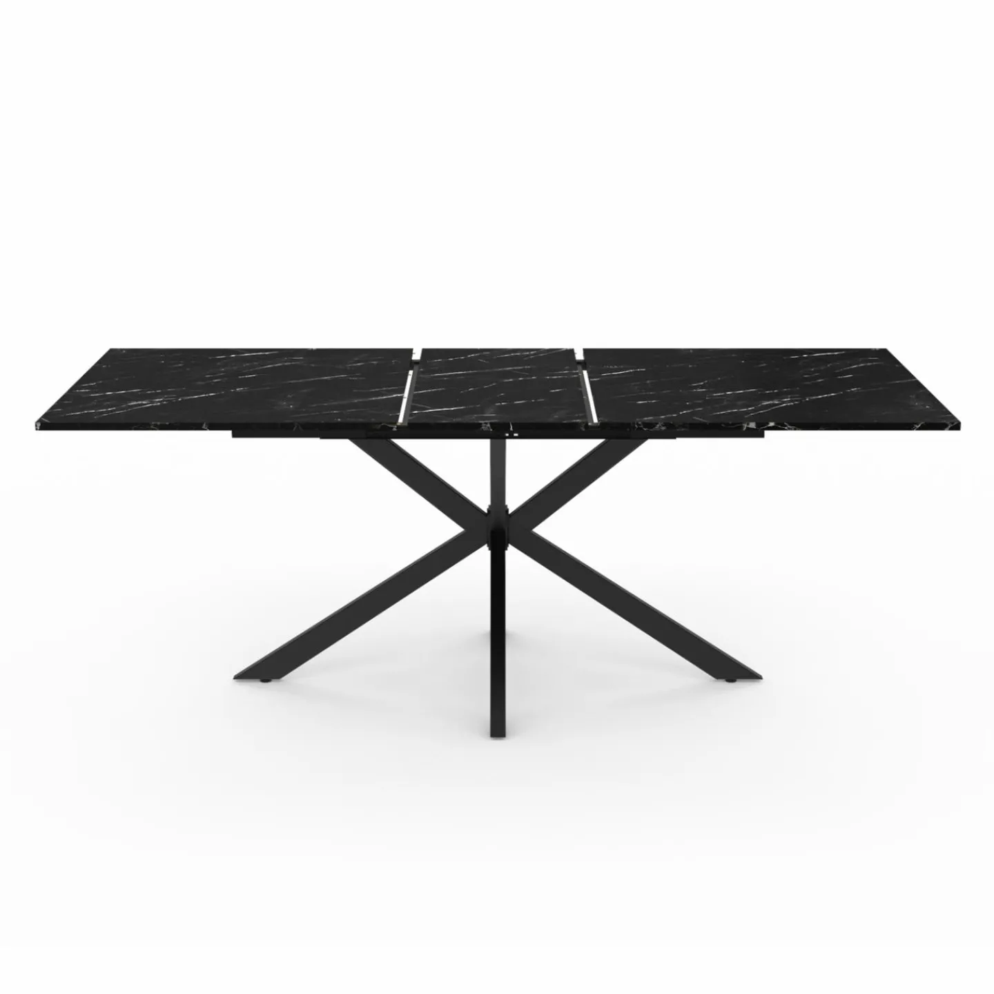 Table à manger rectangulaire extensible métal et effet marbre noir 160-200 cm*IDMarket Clearance