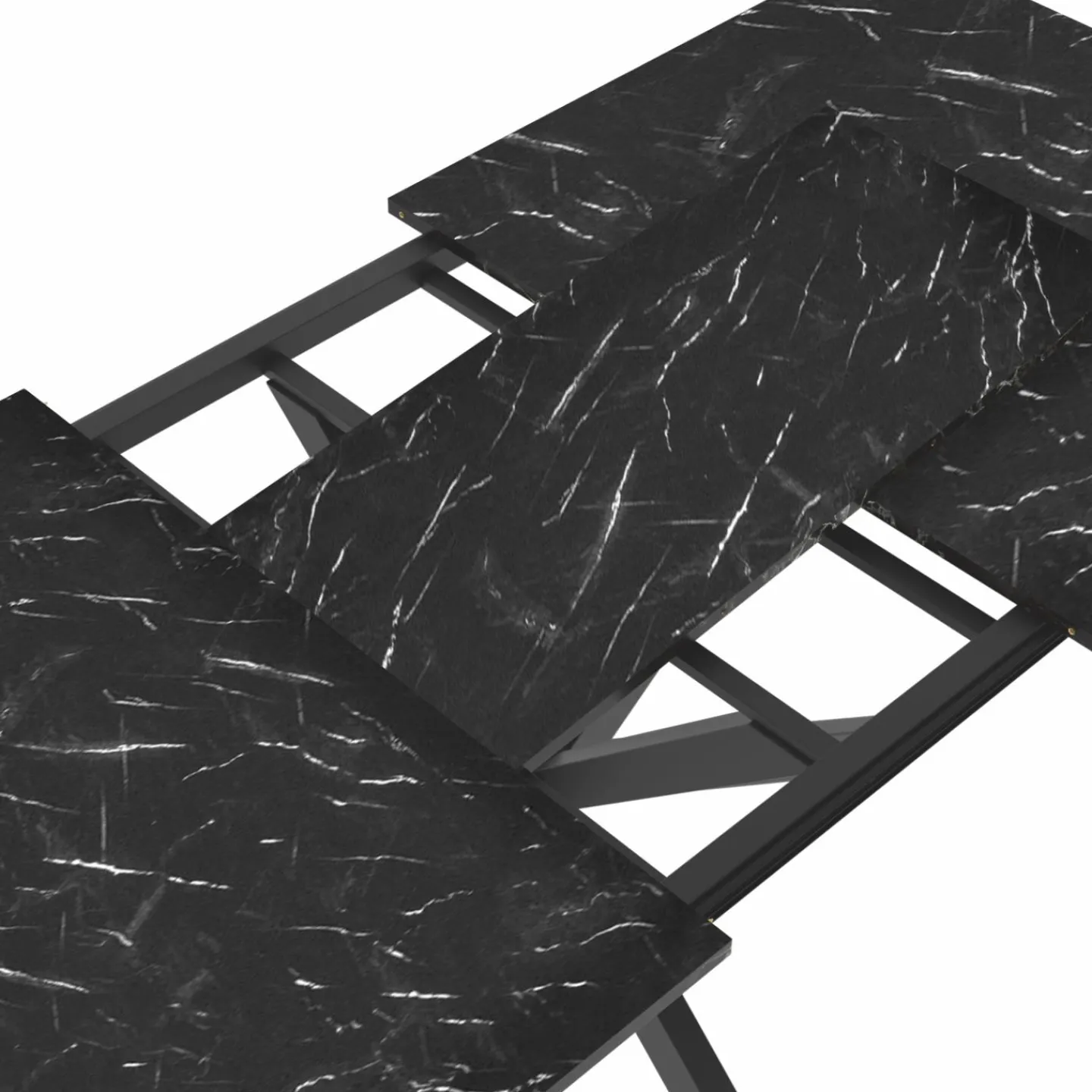 Table à manger rectangulaire extensible métal et effet marbre noir 160-200 cm*IDMarket Clearance