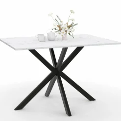 Table à manger rectangulaire effet marbre blanc pied araignée métal noir*IDMarket Hot