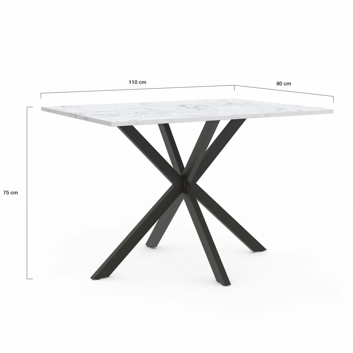 Table à manger rectangulaire effet marbre blanc pied araignée métal noir*IDMarket Hot