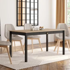 Table à manger rectangulaire bois et noir avec tiroir*IDMarket Discount