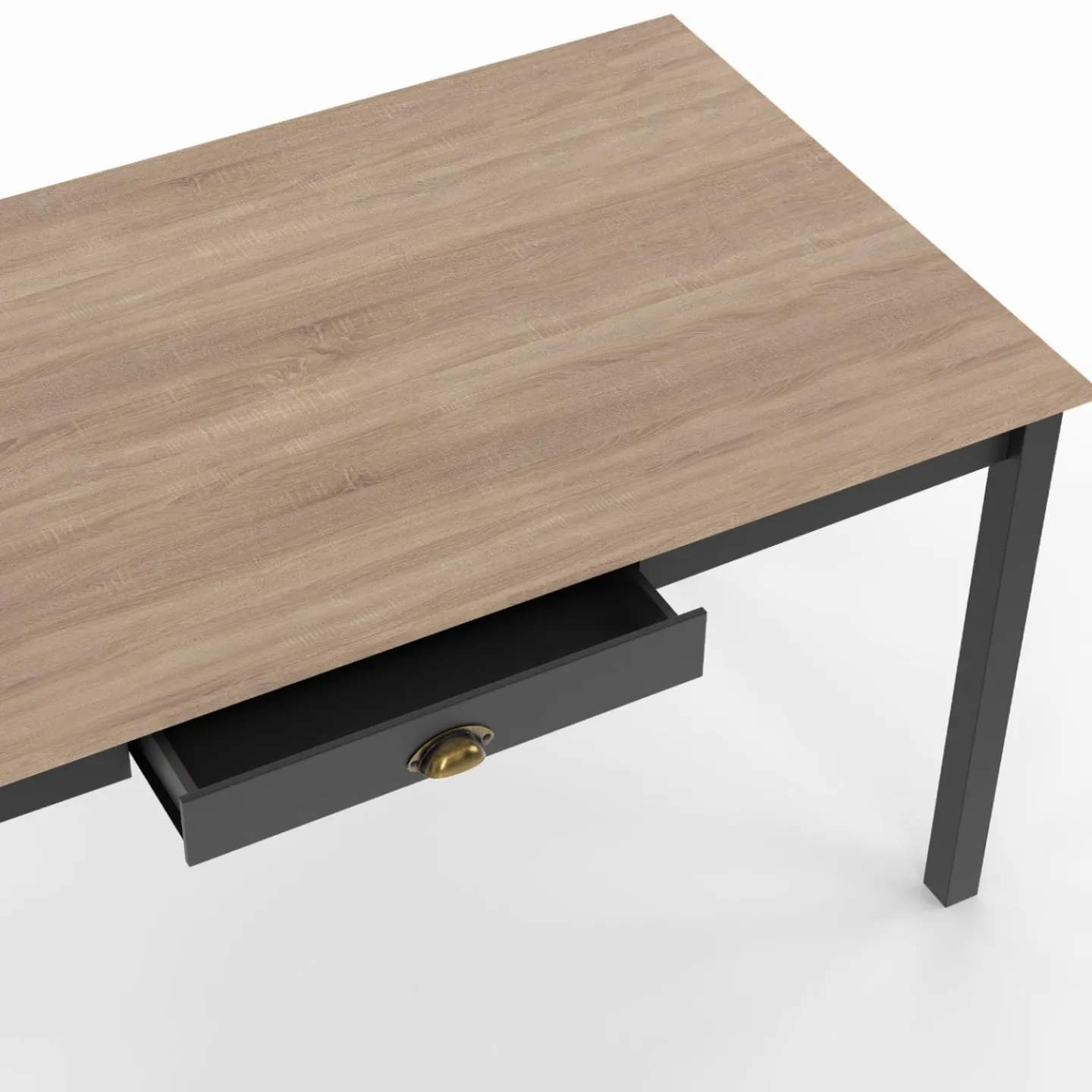 Table à manger rectangulaire bois et noir avec tiroir*IDMarket Discount