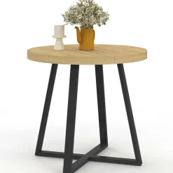 Table à manger ronde 80 cm 4 personnes en bois et pieds noirs style industriel*IDMarket New