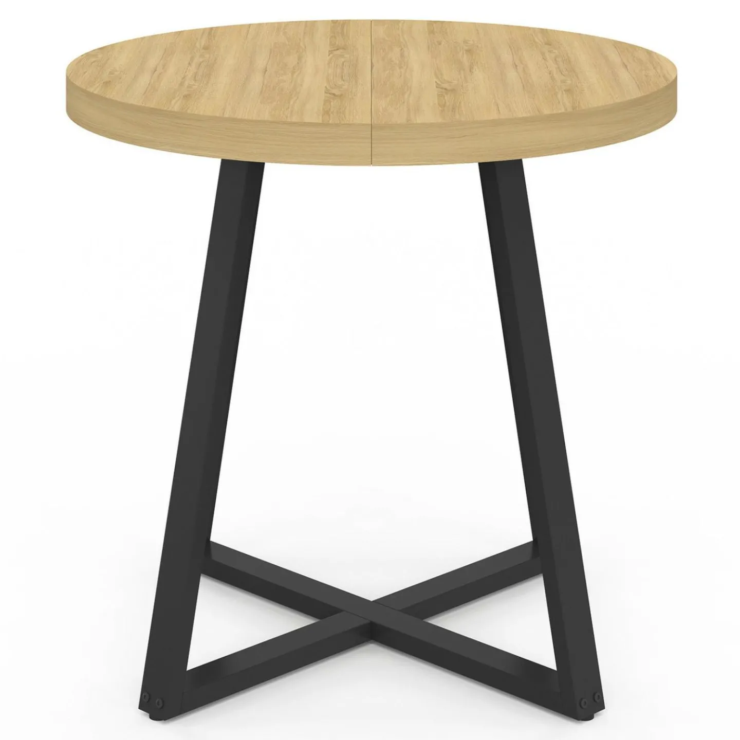 Table à manger ronde 80 cm 4 personnes en bois et pieds noirs style industriel*IDMarket New