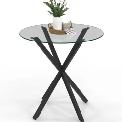 Table à manger ronde 80 cm 4 personnes pied araignée noir et plateau verre*IDMarket Hot