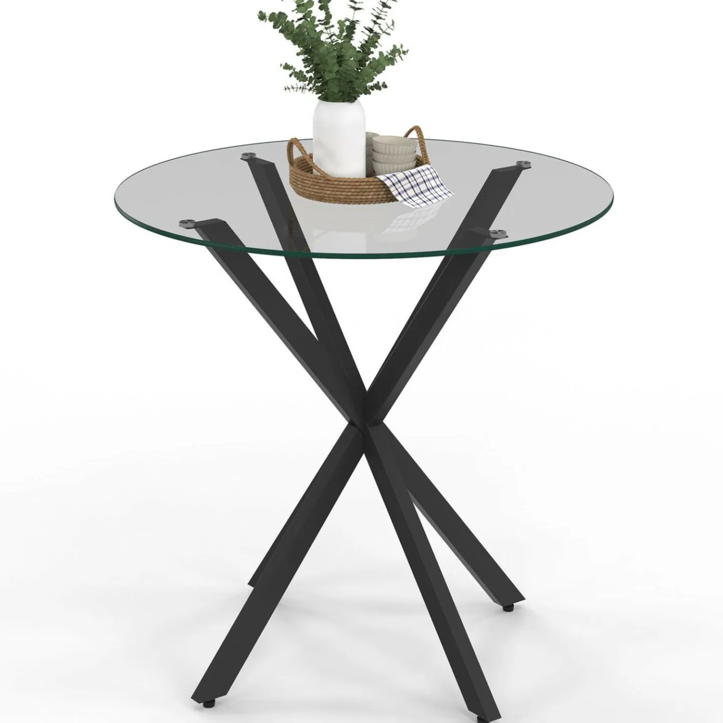 Table à manger ronde 80 cm 4 personnes pied araignée noir et plateau verre*IDMarket Hot