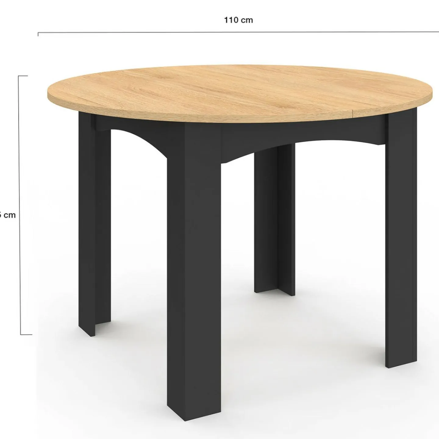 Table à manger ronde 110 cm 4-6 personnes noire plateau façon hêtre*IDMarket Sale
