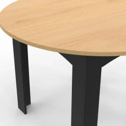 Table à manger ronde 110 cm 4-6 personnes noire plateau façon hêtre*IDMarket Sale