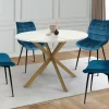 Table à manger ronde 110 cm 6 personnes avec plateau effet marbre doré et pied araignée en laiton*IDMarket New
