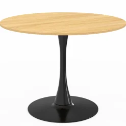 Table à manger ronde 100 cm bois et noir 4 personnes pied tulipe*IDMarket Best