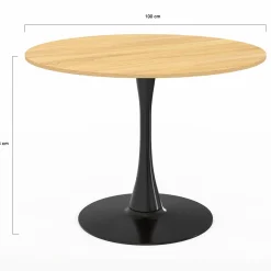 Table à manger ronde 100 cm bois et noir 4 personnes pied tulipe*IDMarket Best