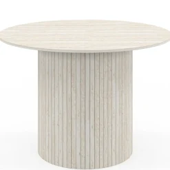 Table à manger ronde 6 personnes pied central effet lattes façon travertin 110 cm*IDMarket