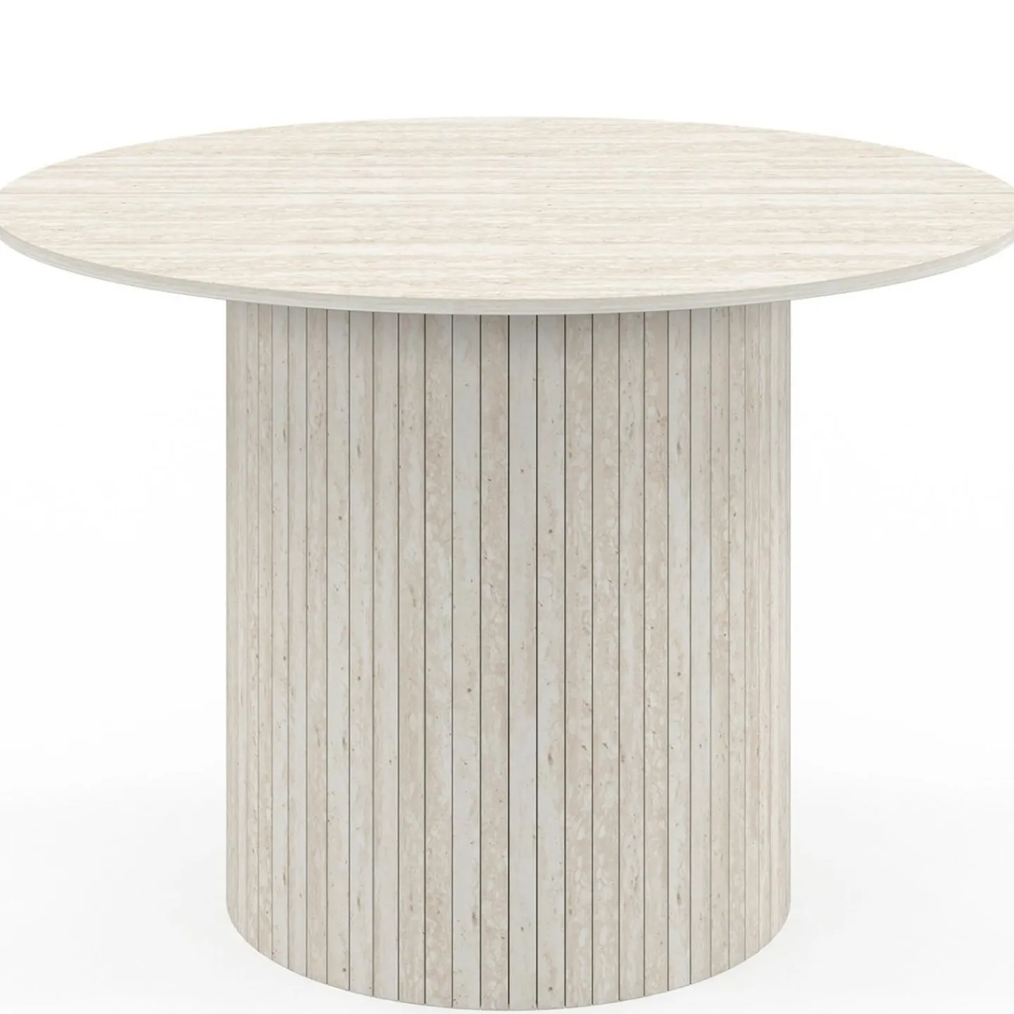 Table à manger ronde 6 personnes pied central effet lattes façon travertin 110 cm*IDMarket